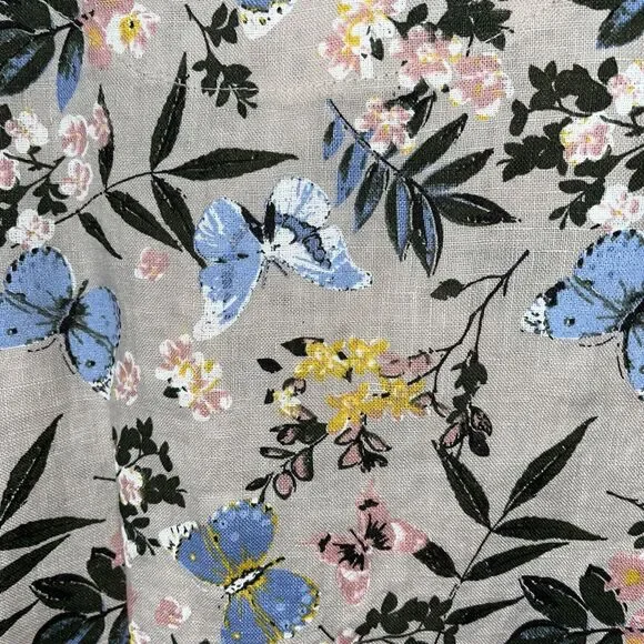 Viola Borghi Women's Top Tan w/ Floral Print Linen Size Med - Picture 2 of 6